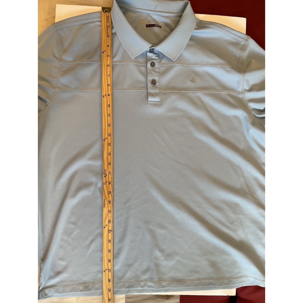 Ariat Tek Heat Series Polo‎ Shirt Mens XL Light Blue Short Sleeve Casual Golf - Picture 7 of 7